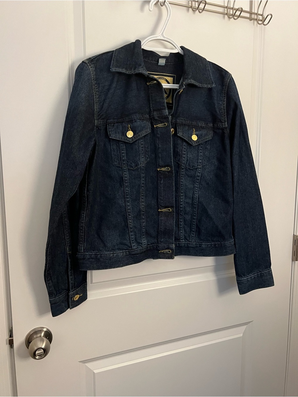 Michael Kors Dark Blue Denim Jacket with Gold-Tone Buttons